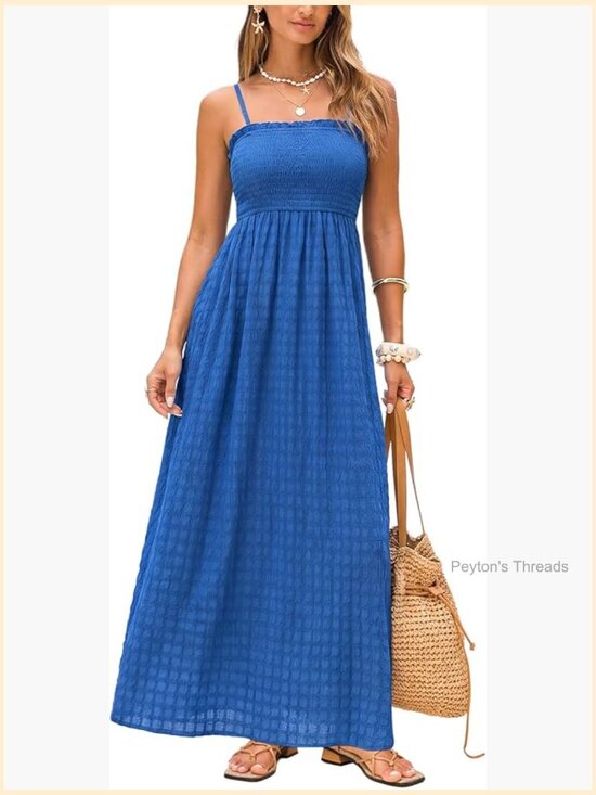 Dresses & Skirts - CUPSHE Women's Boho Smocked Maxi Sundress With Adjustable Spaghetti Straps